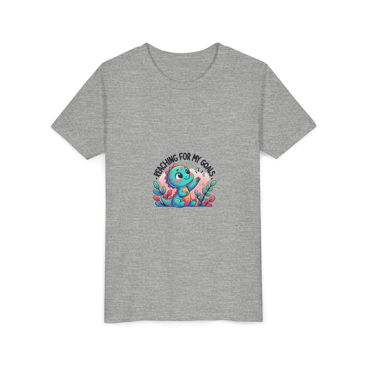 Youth Tee — "Reaching for My Goals" Cute Dino Motivational Kids T-Shirt