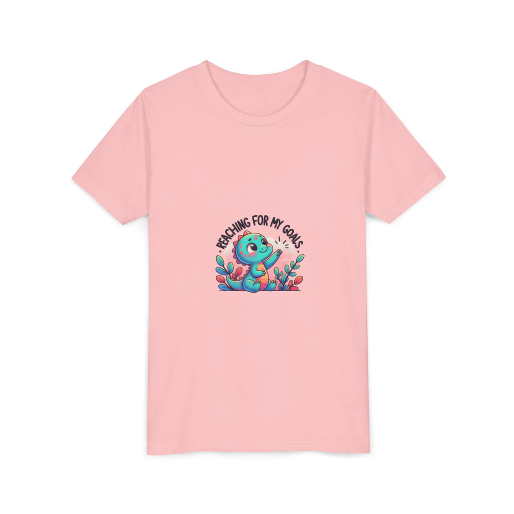 Youth Tee — "Reaching for My Goals" Cute Dino Motivational Kids T-Shirt