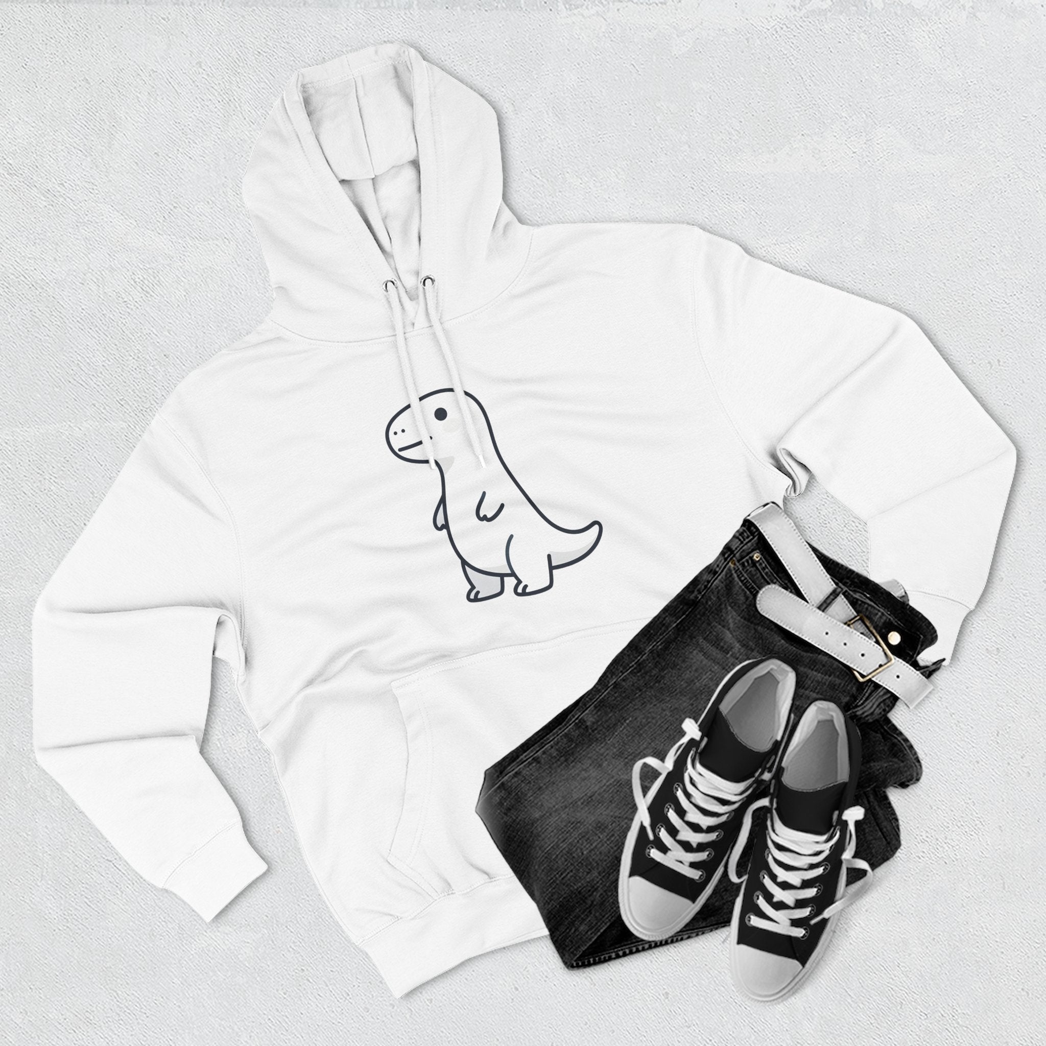 Cute Minimalist Dino Hoodie — Cute Standing Dinosaur Graphic Fleece Hoodie