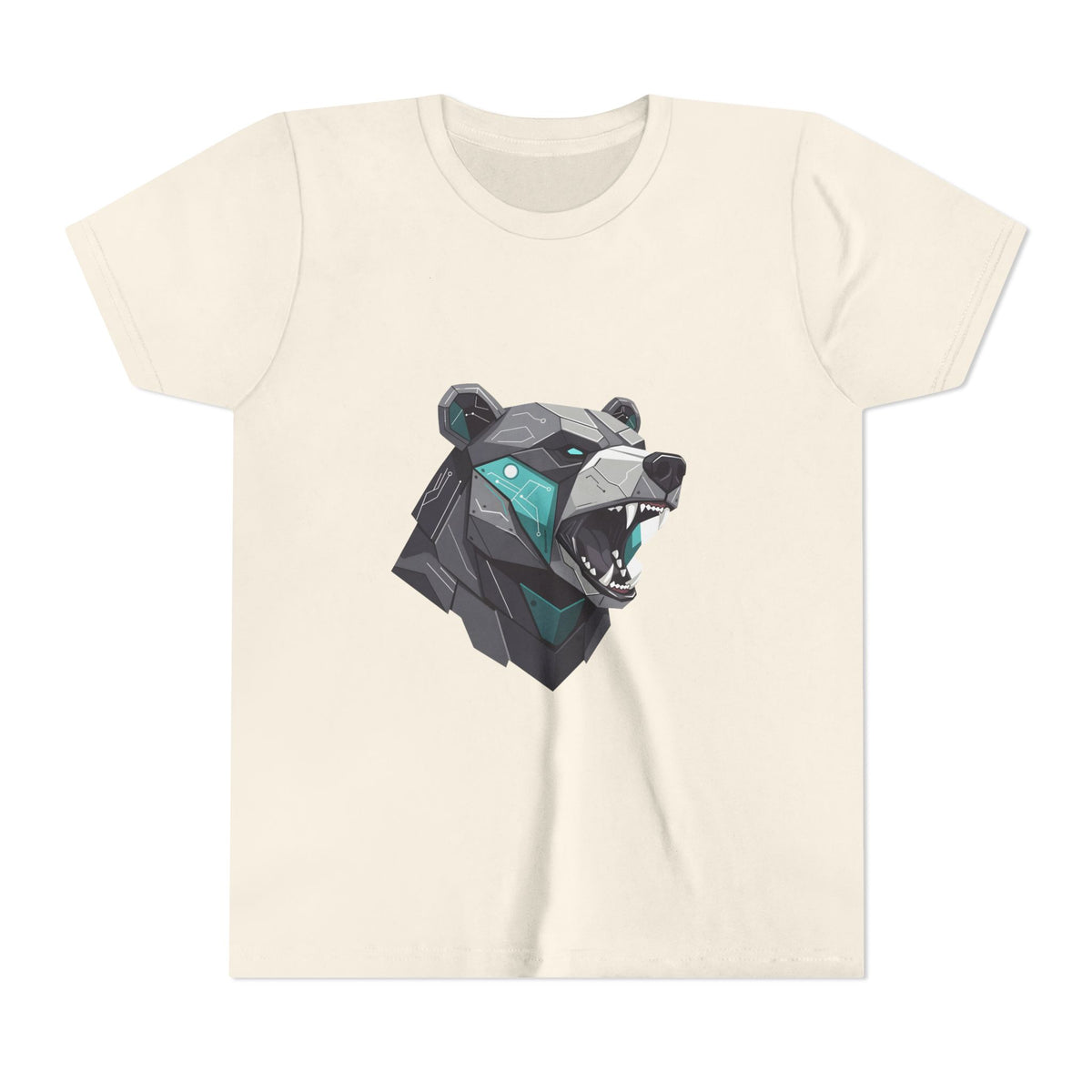 Geometric Bear Youth T‑Shirt — Roaring Polygonal Bear Graphic Tee for Kids