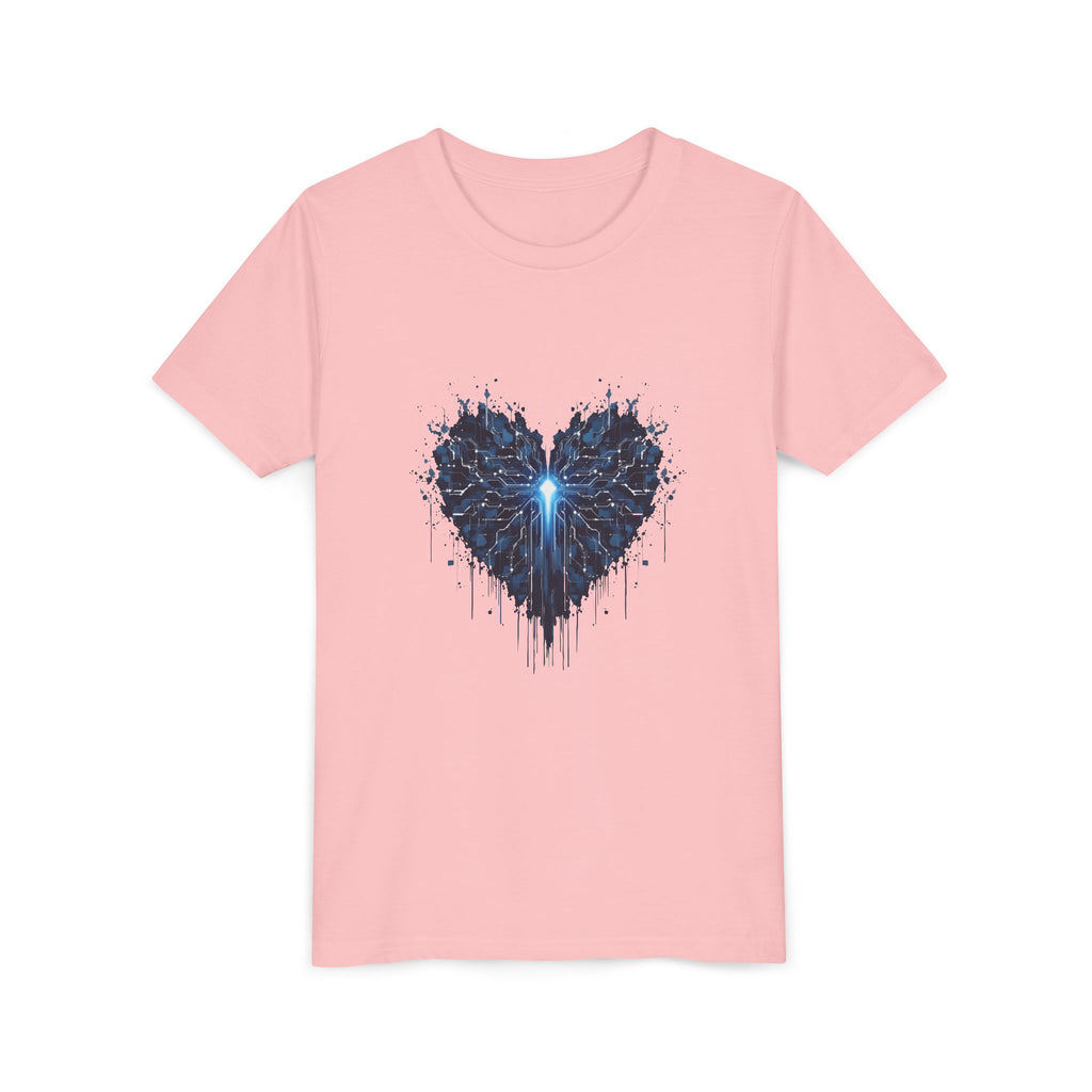 Youth Tee — Blue Tech Heart Graphic Kids T‑Shirt