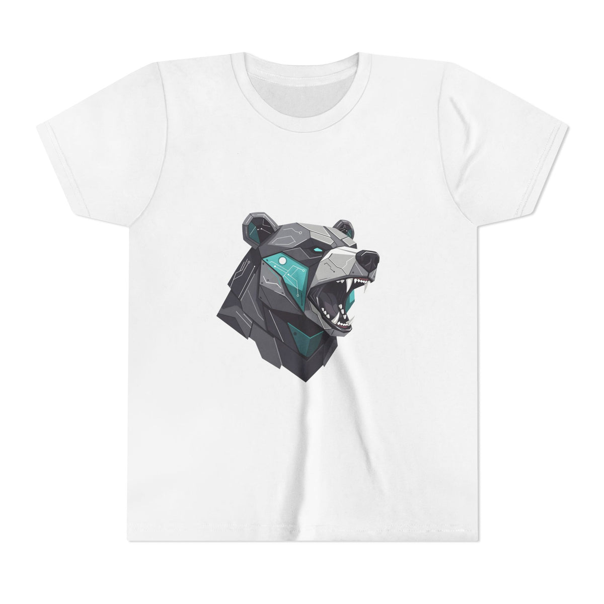 Geometric Bear Youth T‑Shirt — Roaring Polygonal Bear Graphic Tee for Kids