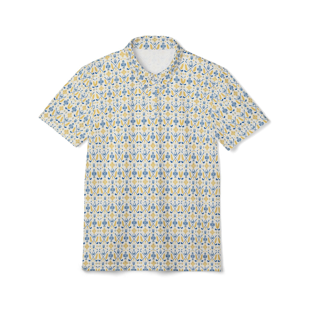 Ukraine Floral Geometric Polo Shirt — Yellow & Blue All-Over Print