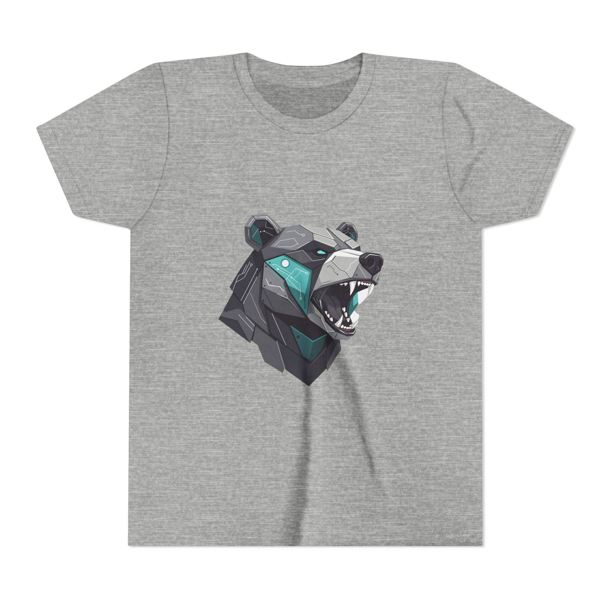Geometric Bear Youth T‑Shirt — Roaring Polygonal Bear Graphic Tee for Kids