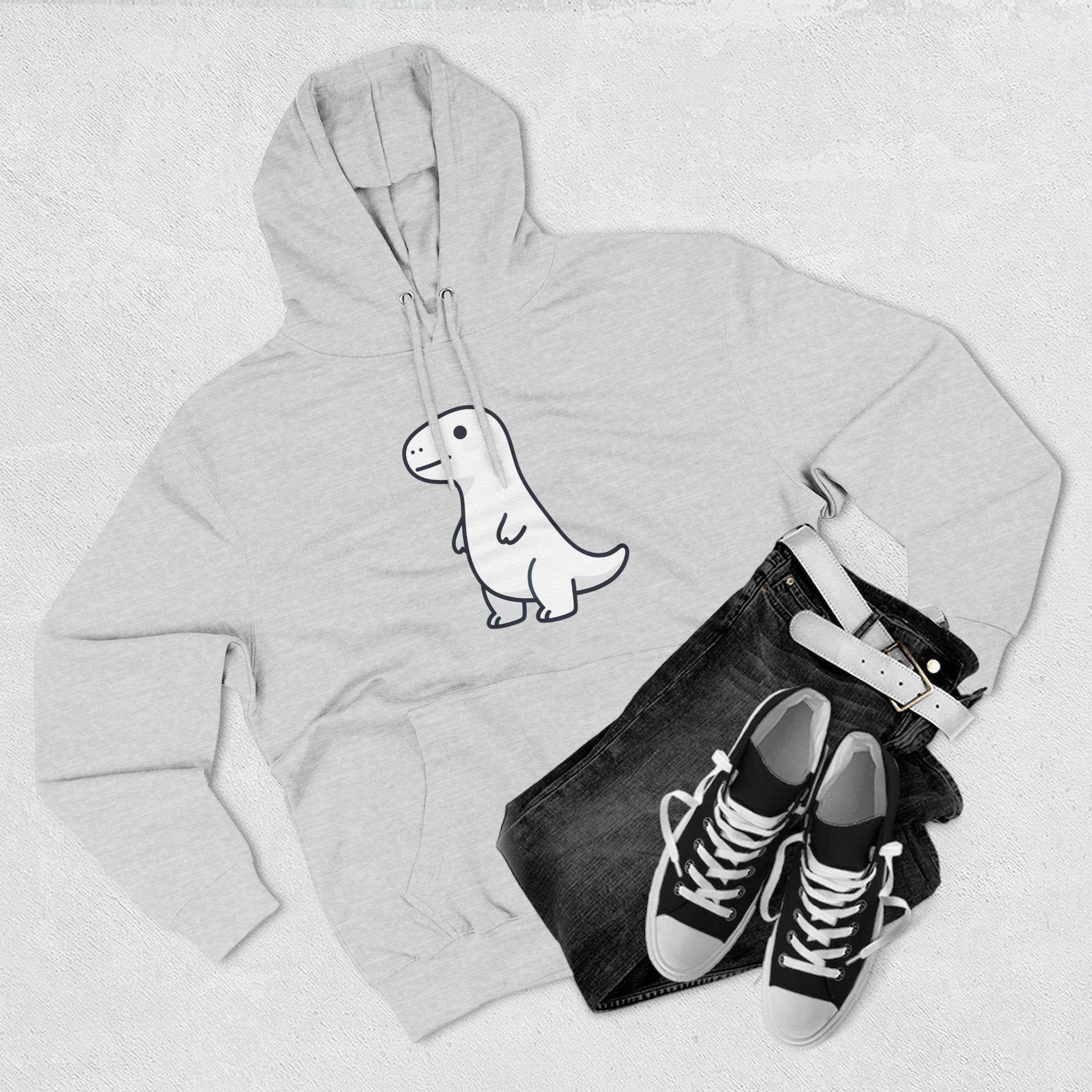 Cute Minimalist Dino Hoodie — Cute Standing Dinosaur Graphic Fleece Hoodie
