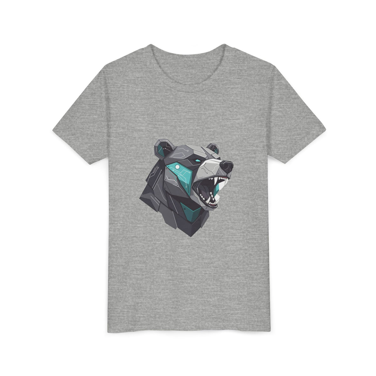 Geometric Bear Youth T‑Shirt — Roaring Polygonal Bear Graphic Tee for Kids