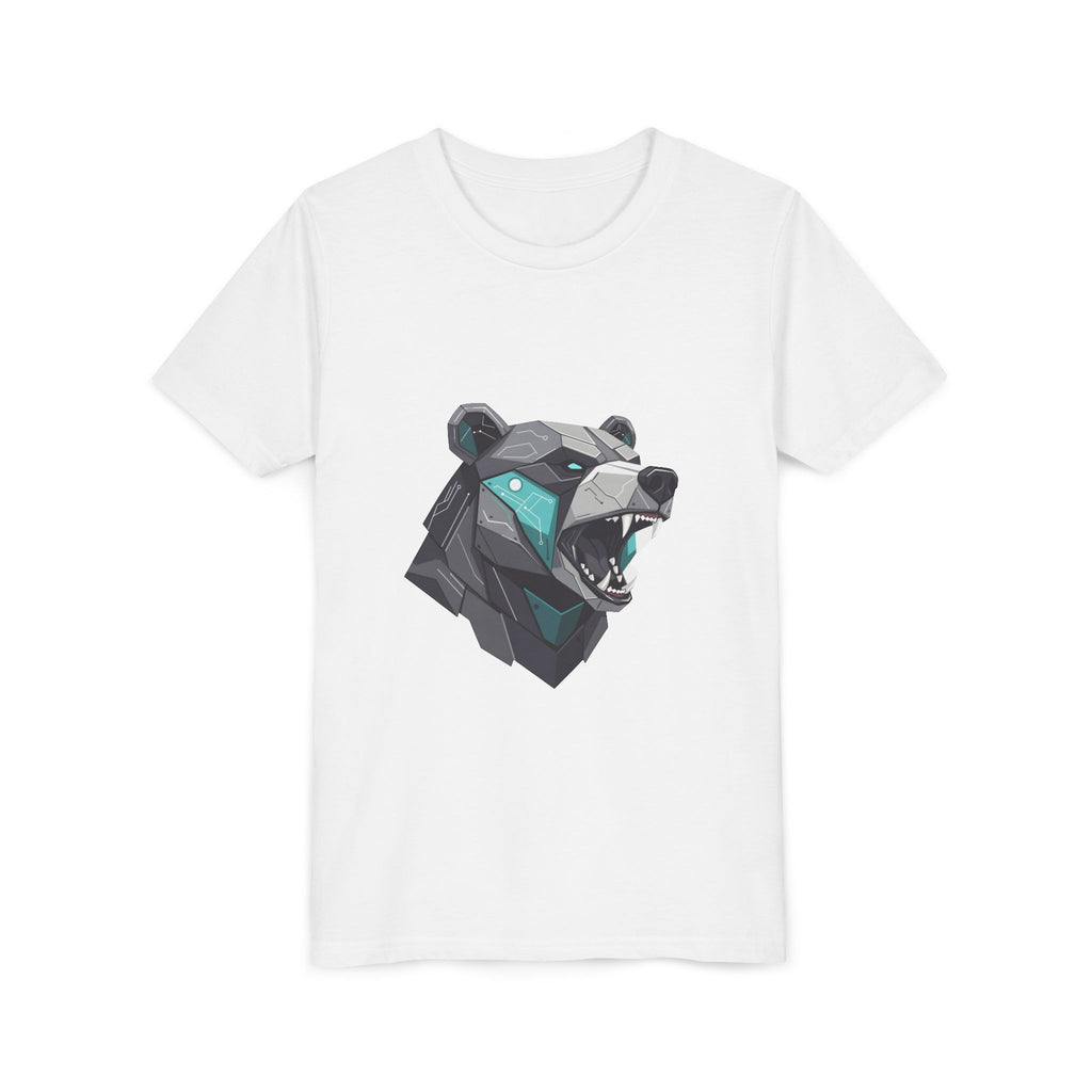 Geometric Bear Youth T‑Shirt — Roaring Polygonal Bear Graphic Tee for Kids