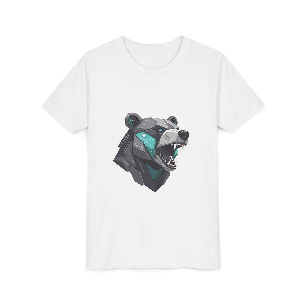 Geometric Bear Youth T‑Shirt — Roaring Polygonal Bear Graphic Tee for Kids