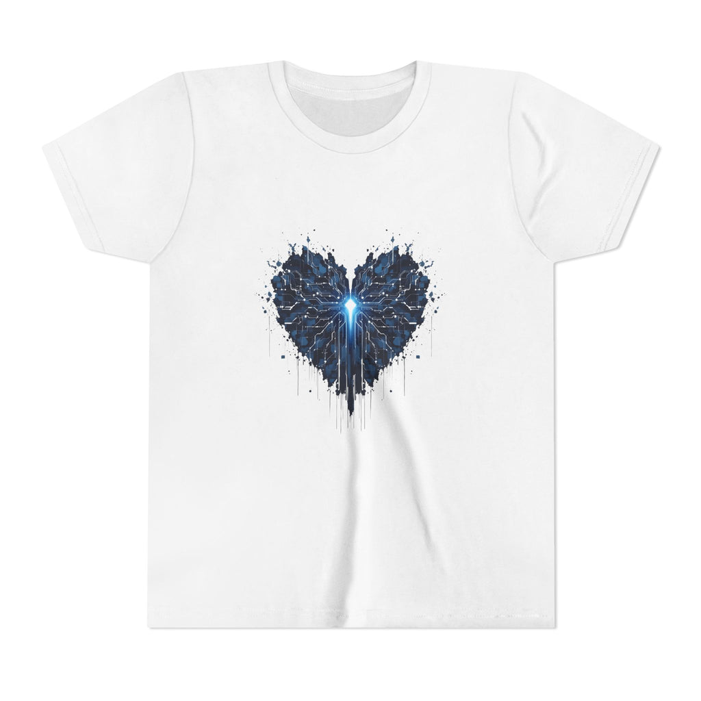 Youth Tee — Blue Tech Heart Graphic Kids T‑Shirt