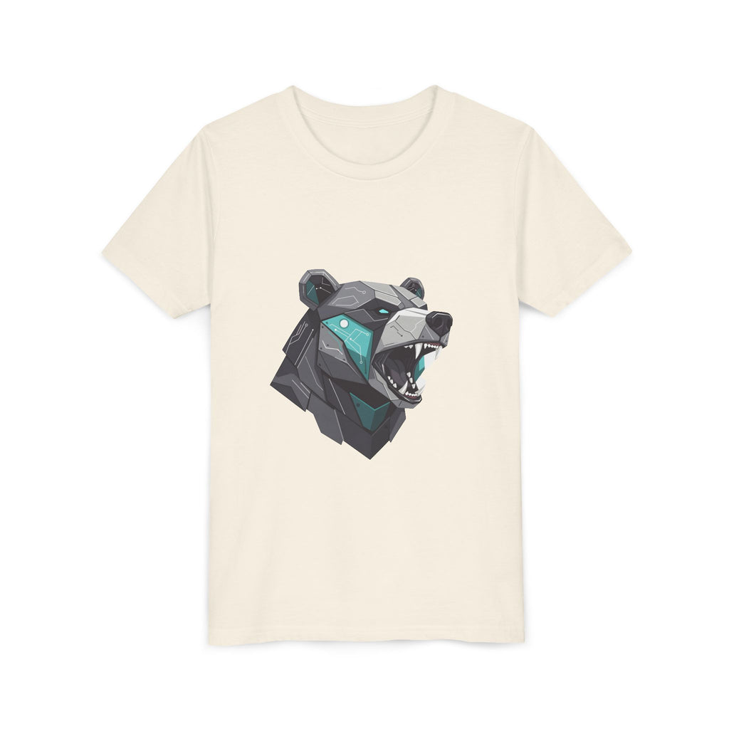 Geometric Bear Youth T‑Shirt — Roaring Polygonal Bear Graphic Tee for Kids