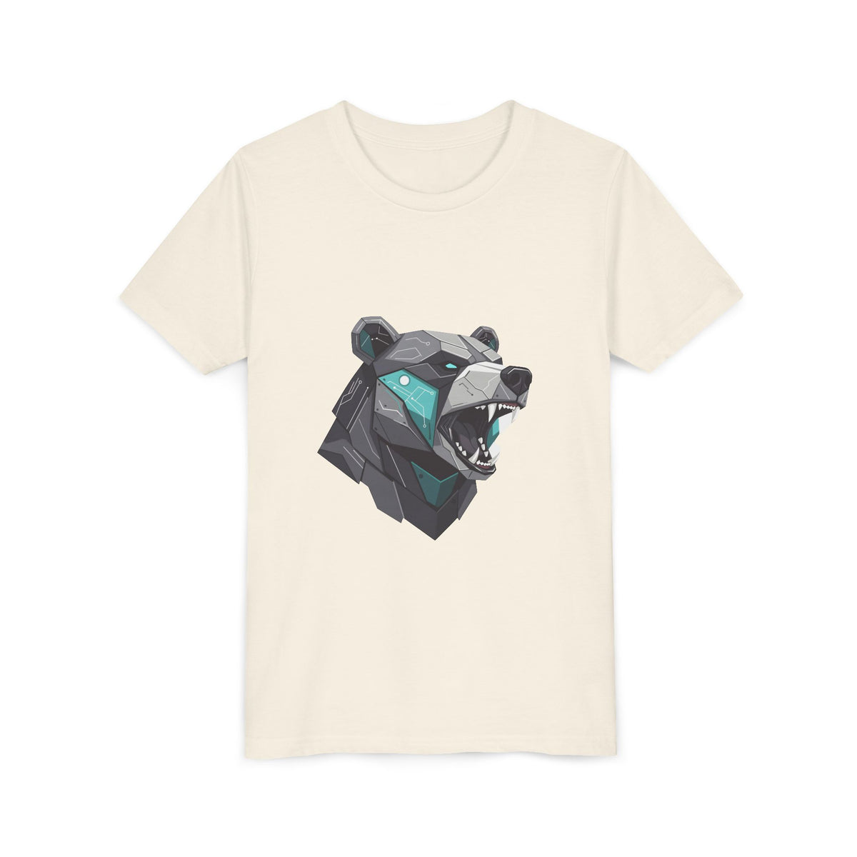Geometric Bear Youth T‑Shirt — Roaring Polygonal Bear Graphic Tee for Kids