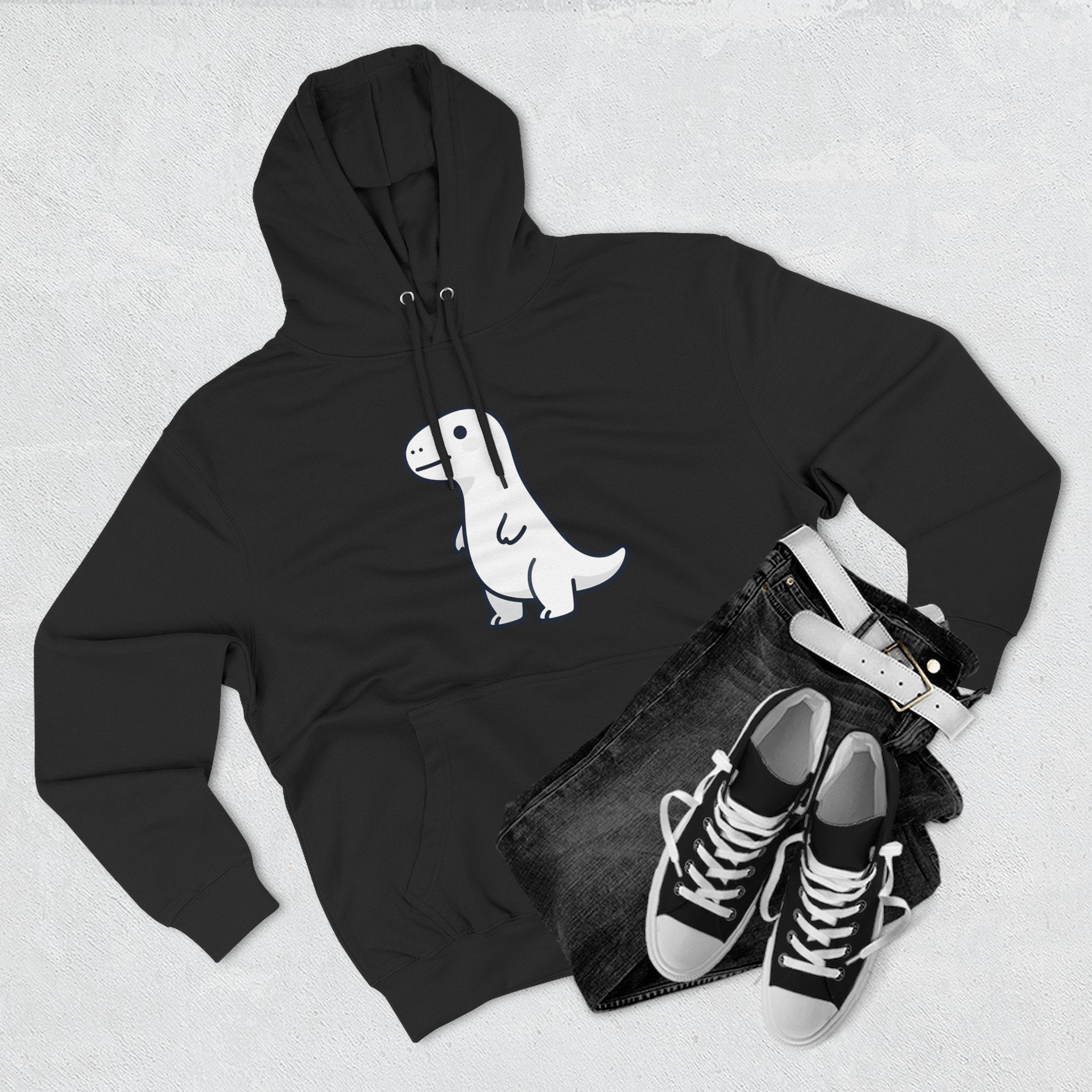 Cute Minimalist Dino Hoodie — Cute Standing Dinosaur Graphic Fleece Hoodie