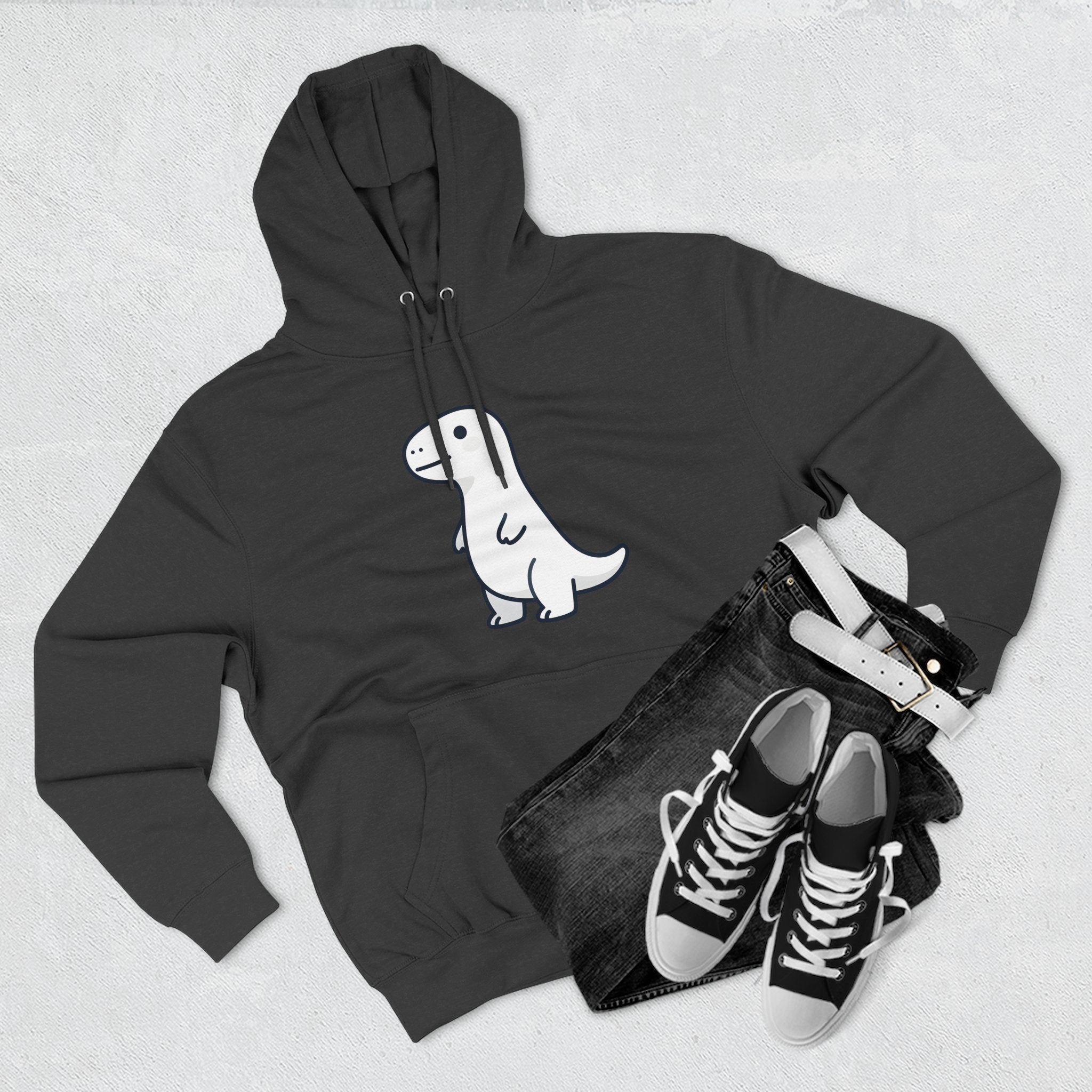 Cute Minimalist Dino Hoodie — Cute Standing Dinosaur Graphic Fleece Hoodie