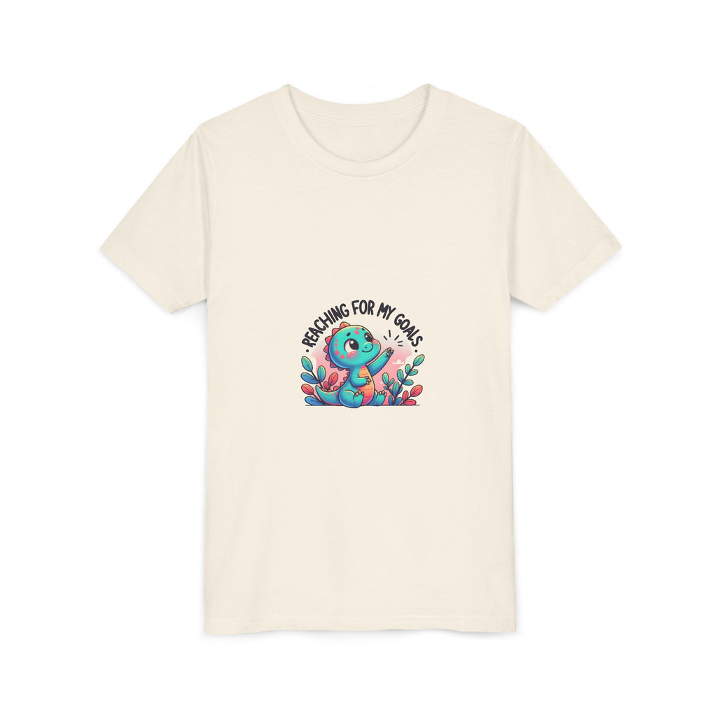 Youth Tee — "Reaching for My Goals" Cute Dino Motivational Kids T-Shirt