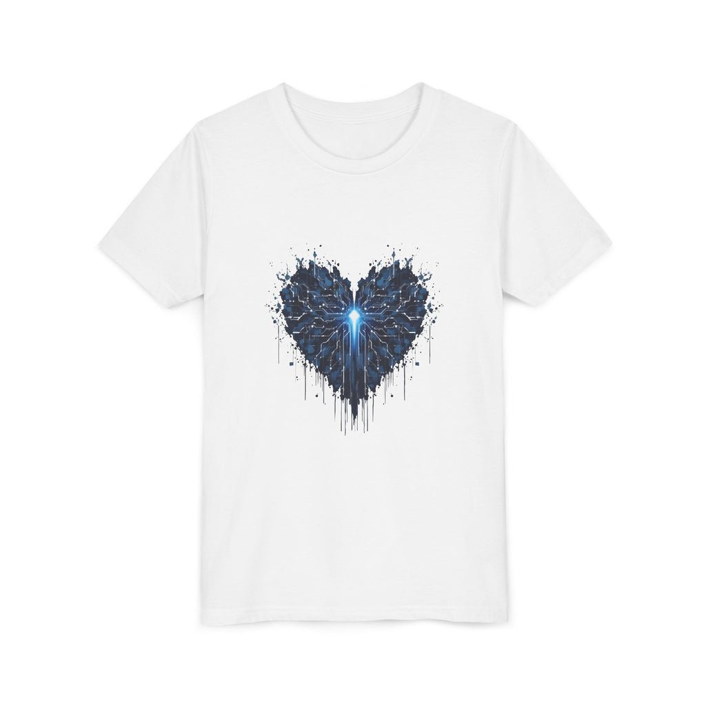 Youth Tee — Blue Tech Heart Graphic Kids T‑Shirt