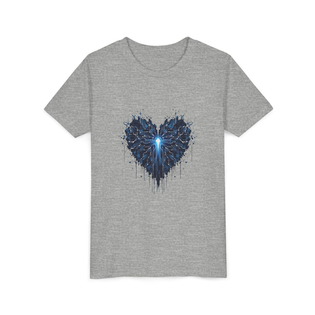 Youth Tee — Blue Tech Heart Graphic Kids T‑Shirt