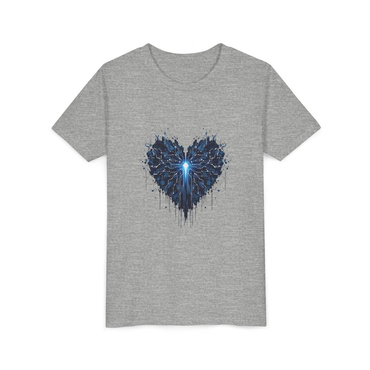 Youth Tee — Blue Tech Heart Graphic Kids T‑Shirt