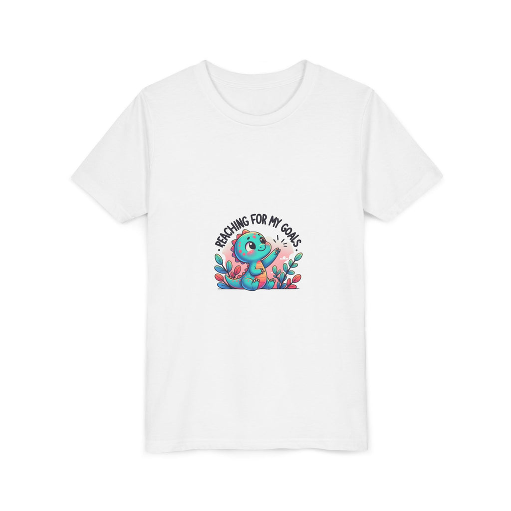 Youth Tee — "Reaching for My Goals" Cute Dino Motivational Kids T-Shirt
