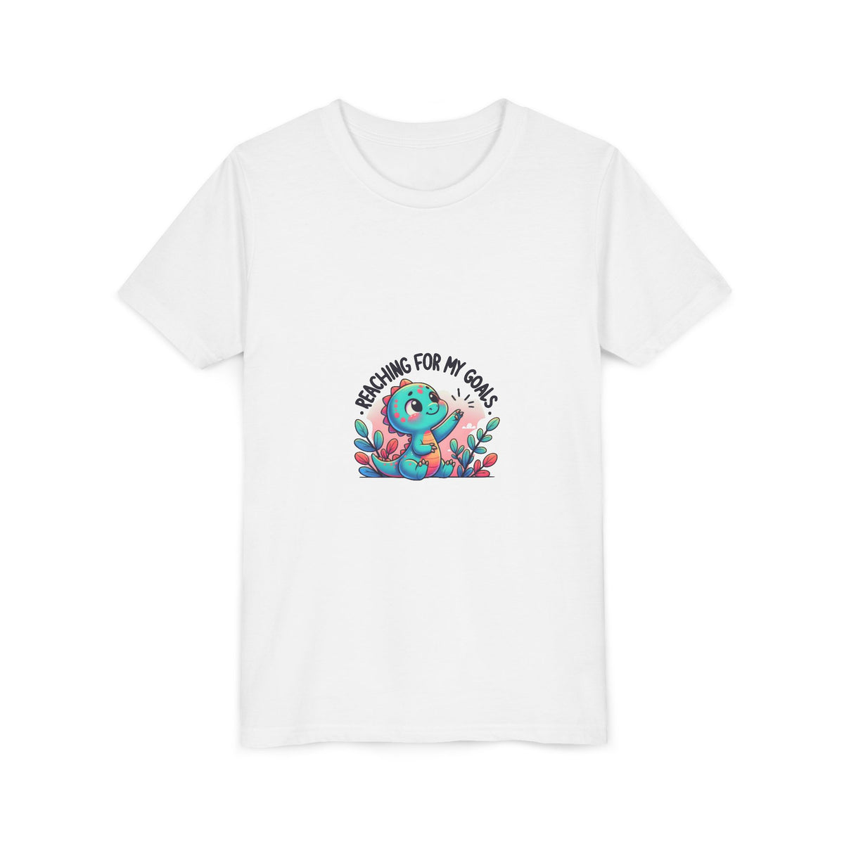 Youth Tee — "Reaching for My Goals" Cute Dino Motivational Kids T-Shirt